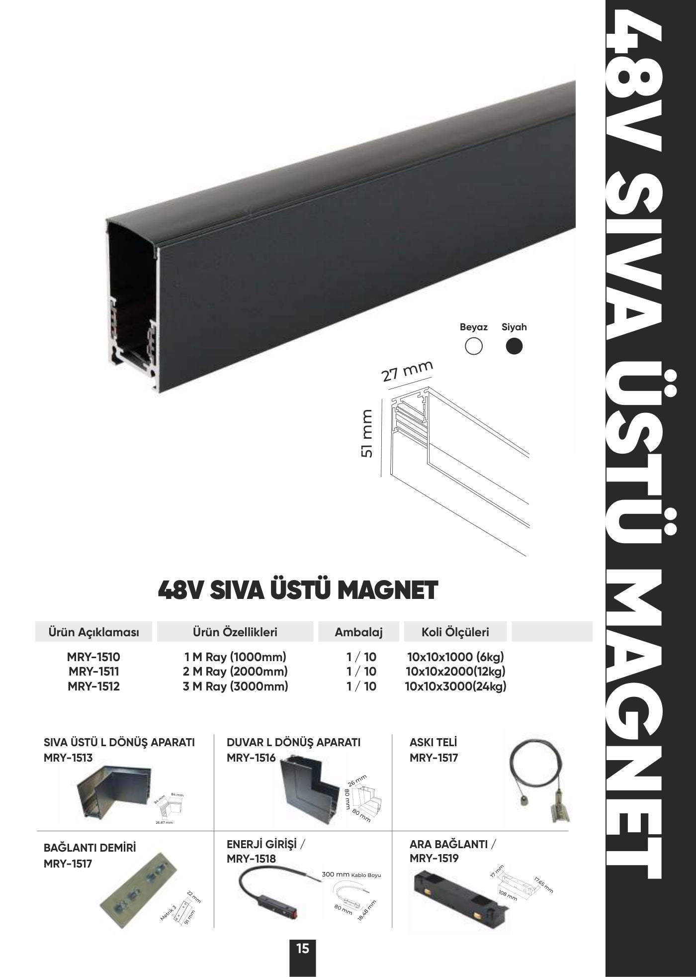 48V Sıva Üstü Magnet Ray Duvar L Dönüş Aparatı MRY-1516 – katalog sayfası 15