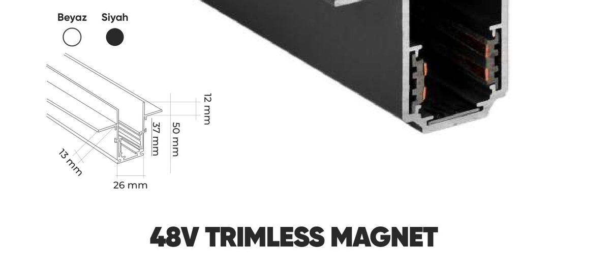 48V Trimless Magnet Ray teknik çizim ve profil ölçüleri